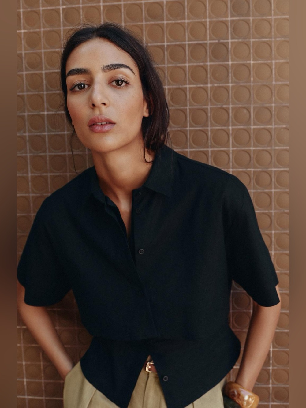 Zara Black Cropped Button-Down Shirt